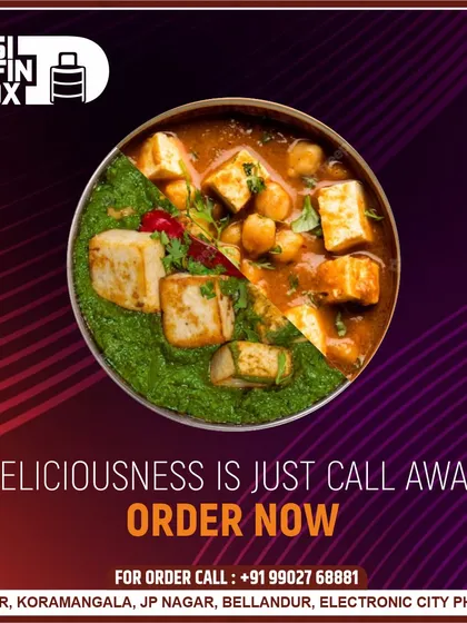 Deliciousness is just a call away. This image creatively combines two of our popular vegetarian dishes, Palak Paneer and Chana Masala, showing the variety available for your order.