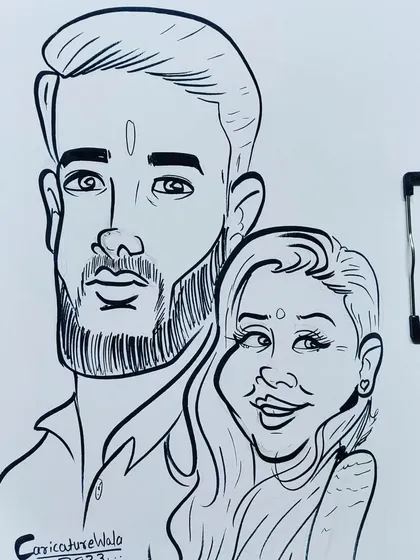A beautiful couple portrait, drawn with clean lines to highlight their features. This makes for a special and unique gift.