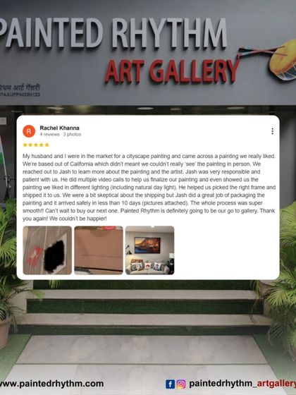 A canvas can cross continents, and so can our service! This wonderful review from a client in California details how we assisted them remotely, from video calls to show the painting in different lights to secure international shipping.