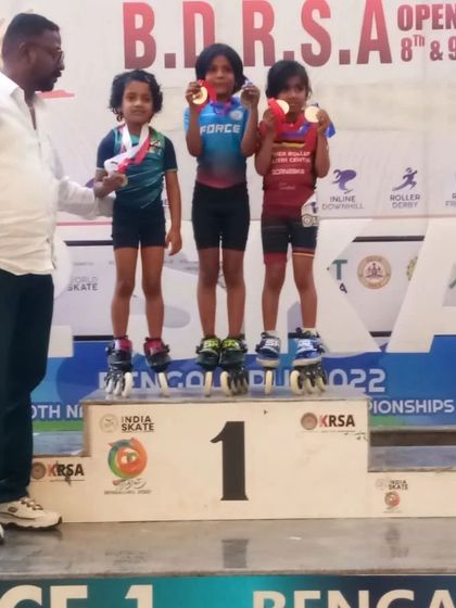 The podium is where hard work shines. Here are our young skaters at the B.D.R.S.A Open District selections, proudly displaying the medals they earned through dedication and training.