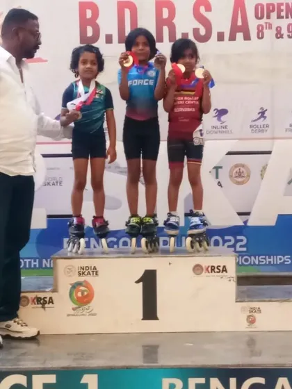The podium is where hard work shines. Here are our young skaters at the B.D.R.S.A Open District selections, proudly displaying the medals they earned through dedication and training.