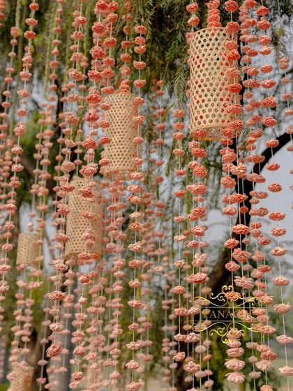 A detailed shot of the beautiful and eco-friendly sola wood flower hangings.