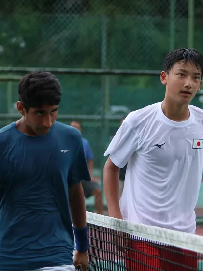 Sportsmanship is a core value. Here is Tavish Pahwa with his opponent from Japan after a hard-fought match at the World U14 Asia Oceania competition.