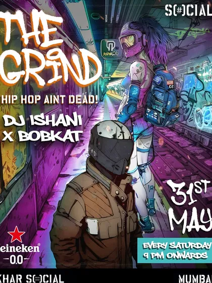 The official flyer for The Grind. Hip-hop ain't dead, and we prove it every Saturday at Khar Social.