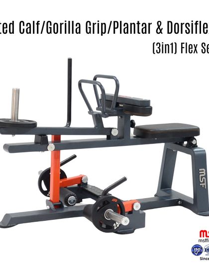The 3-in-1 Seated Calf, Gorilla Grip, and Plantar/Dorsiflexion machine. Its compact design makes it a valuable addition to any gym, offering multiple exercises without taking up excess space.