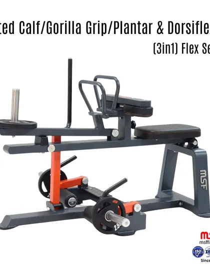 The 3-in-1 Seated Calf, Gorilla Grip, and Plantar/Dorsiflexion machine. Its compact design makes it a valuable addition to any gym, offering multiple exercises without taking up excess space.