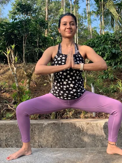 Goddess Pose, feeling strong and centered in nature. I believe yoga is a journey of self-reflection and enlightenment.