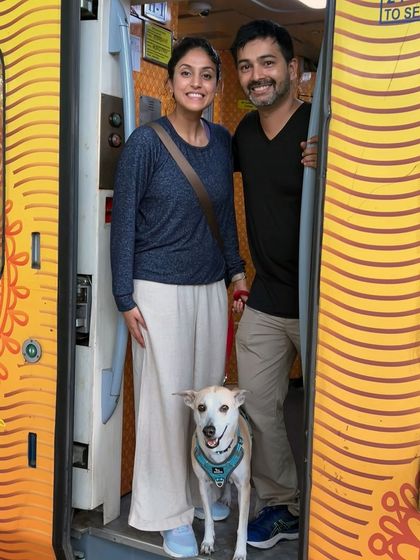 The complete family, ready for our train adventure.