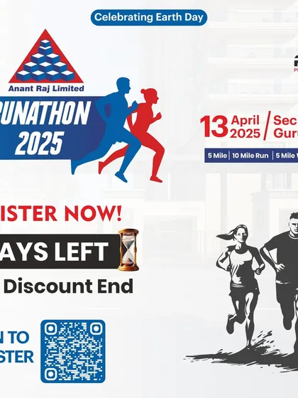 "2 Days Left to Register!" This graphic for the Anant Raj Runathon clearly communicates the deadline for a 60% discount, pushing potential participants to make a quick decision.