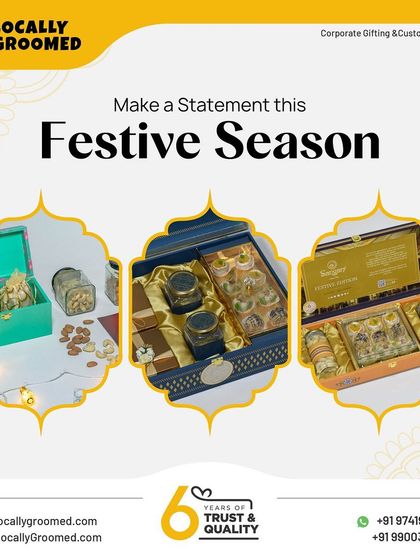 This graphic highlights some of our festive gift boxes, featuring curated selections of nuts and sweets in beautiful packaging, perfect for making a statement during the holiday season.