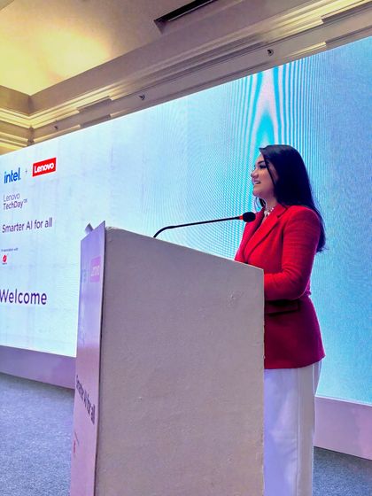 Another angle from the Lenovo TechDay stage, showing my engagement with the content and the audience.