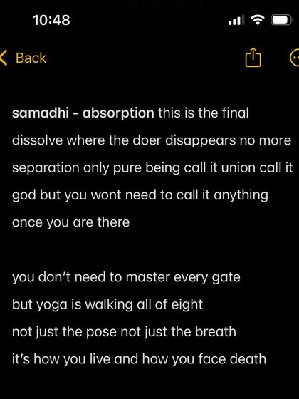 Samadhi, or absorption, is the final limb where the sense of a separate 'doer' dissolves into pure being. The entire eightfold path is a progressive journey toward this state of union, encompassing how you live, how you breathe, and how you face death.