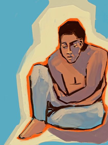 "Man 1," a figurative piece where I tried out digital oil brushes in Procreate. I aimed to capture a sense of weight and contemplation through color and form.