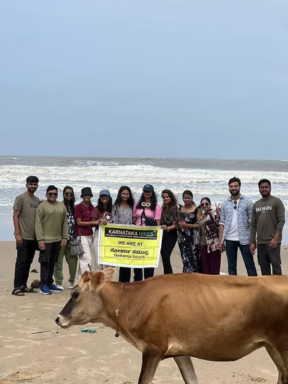 Our group at Gokarna beach, with a friendly local cow photobombing the picture. It's all part of the experience.