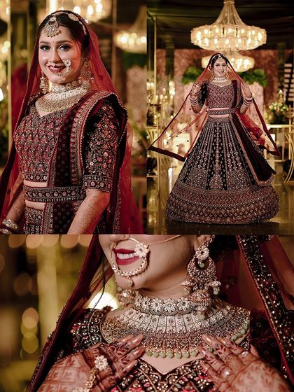 This bridal collage highlights the bride's smile and the intricate details of her jewelry. The combination of a close-up and a full-length shot tells a more complete story.