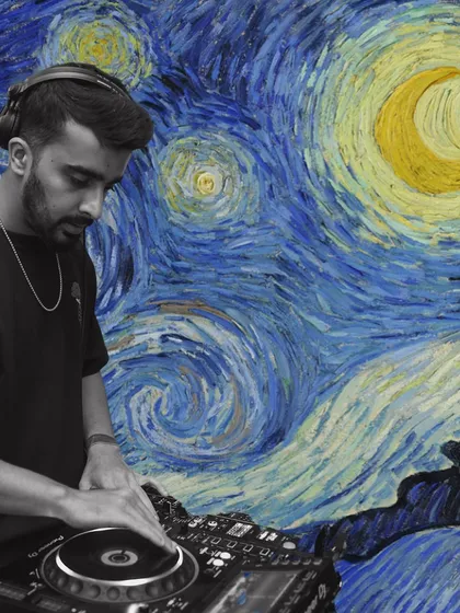 An artistic edit placing me within Van Gogh's 'Starry Night'. It represents the idea of music as art and the DJ as an artist painting a sonic landscape.
