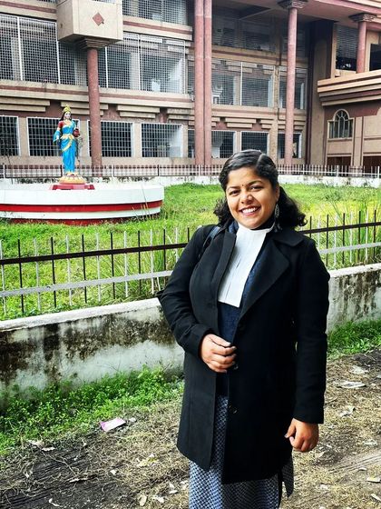 Outside a district court, ready for the day's proceedings. My goal in every appearance is to be a just, fair, and effective voice for my client.