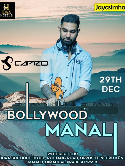 The flyer for my gig in Manali, promising 'Madness Overloaded' with a party in the snow.