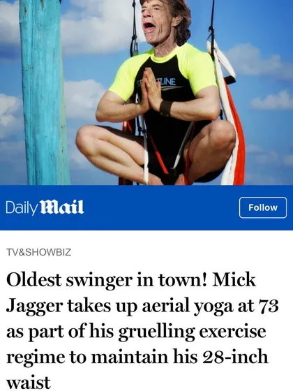 If it's good enough for Mick Jagger at 78, it's good enough for anyone. Aerial yoga truly is a practice for all ages, helping to maintain flexibility and strength throughout life.