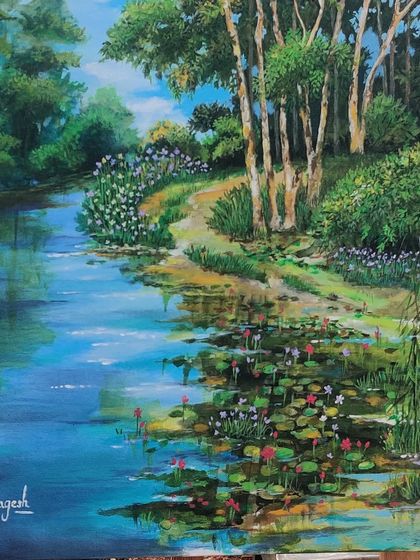 A detailed shot of the finished Lalbagh lake painting.