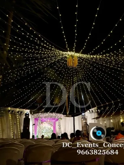 We transform open spaces with ambient lighting. This beautiful canopy of fairy lights and drop pendants created a dreamy, romantic atmosphere for an outdoor Roce ceremony.