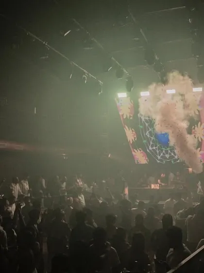 The scene at Diaz, Goa. A packed club, hazy with smoke and lit by the glow of the visuals. This is the Goa vibe.