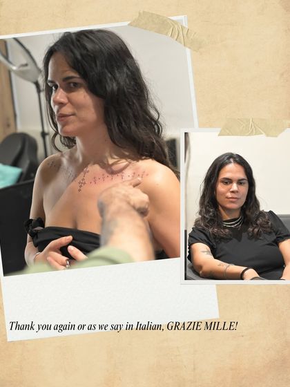 "Thank you again or as we say in Italian, GRAZIE MILLE!" Eleonore showing her fresh, beautiful chest piece.