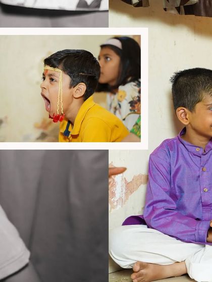 The Munj isn't just serious rituals; it's also about fun and family. This collage highlights the candid, playful expressions of the 'batu' (the boy) during the ceremony, showing his personality shine through.