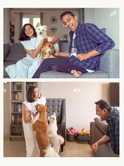 The pure, chaotic joy of a two-dog family. This collage captures the fun, laughter, and energy of a home filled with love and wagging tails.