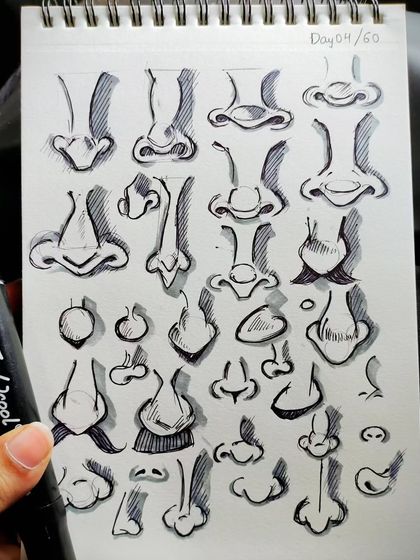 Day 4 was all about noses. Sketching them from different angles and with different shapes helps me understand their structure.