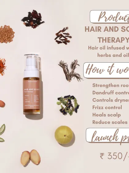 An overview of my Hair and Scalp Plant Therapy. This infographic shows some of the 24 natural herbs and oils I use, and lists the key benefits you can expect, from strengthening roots and controlling dandruff to healing the scalp.