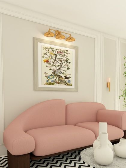 Some living room design tips. Use light paint colors, choose an eye-catching sofa, and add layers with rugs, curtains, and wall art to create a beautiful and expensive-looking room.