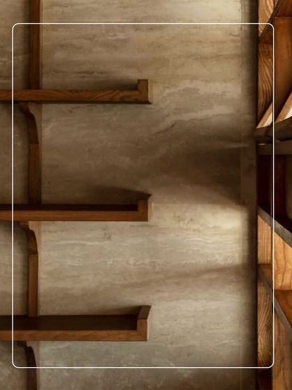 A detail shot from Quick Brown Fox Coffee Roasters. The earthy travertine beige surfaces we provided create a sense of calm and subtle luxury, fitting perfectly with the cafe's warm minimalist aesthetic.