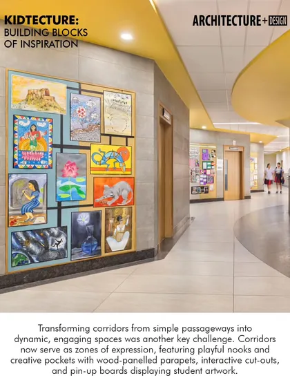 An excerpt from our feature in Architecture + Design, showing how corridors at GD Goenka Public School were transformed into zones of expression with pin-up boards for student artwork and interactive cut-outs.