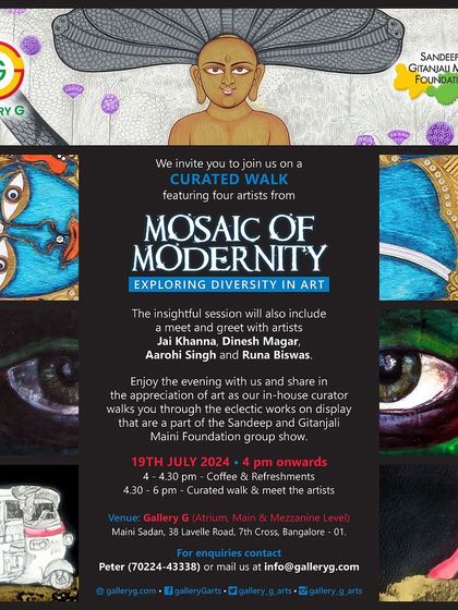 An invitation to a curated walk for 'Mosaic of Modernity,' including a meet and greet with four of the featured artists.