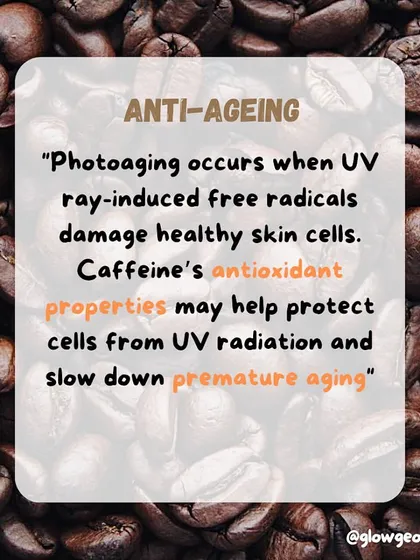 One of the benefits of coffee is its anti-aging potential. The antioxidant properties in caffeine may help protect your skin cells from UV radiation and slow down premature aging caused by free radical damage.
