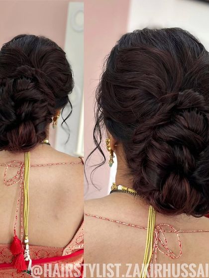 Another view of the braided updo, showing the intricate details from different angles. This style is perfect for clients with thick hair.