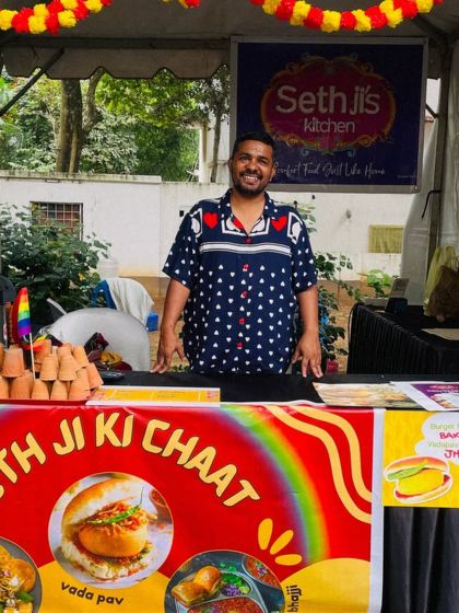 Deepak at our food stall during the Maya Bazaar, a wonderful market celebrating queer artists and entrepreneurs. We were so happy to be a part of it.