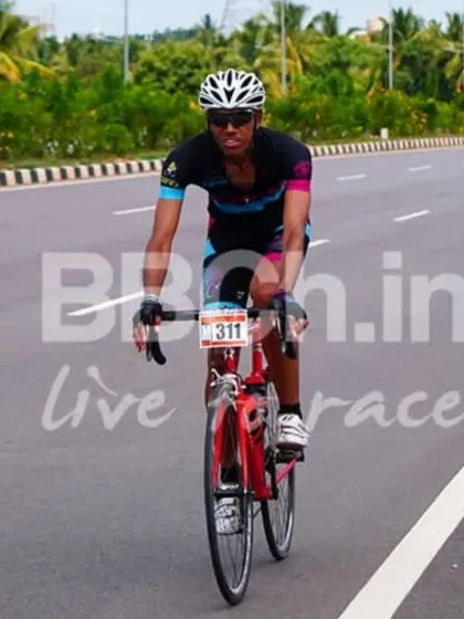 A rider from the non-road bike category shows that you don't need a high-end road bike to compete and have fun.