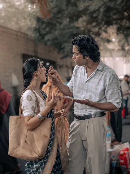 The best moments are often the unscripted ones. This candid shot of sharing street food is part of my '90s Bombay' series, capturing a simple, authentic interaction that tells a bigger story about love in the city.