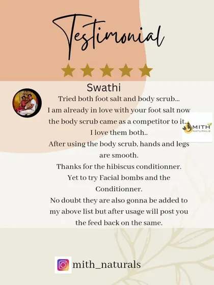 A lovely testimonial from a dear customer who loves my foot salt and body scrub. I am so happy my products are making your skin feel smooth.