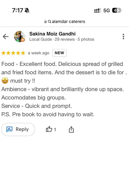 An excellent review from a local guide who loved our delicious spread of grilled and fried food, and said the dessert is to die for.