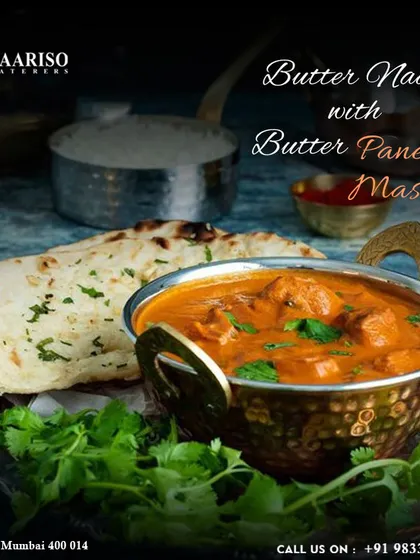 A classic and unbeatable combination: soft Butter Naan with creamy Butter Paneer Masala. This rich and indulgent pairing is a must-have for any grand Indian feast and a specialty of our catering service.