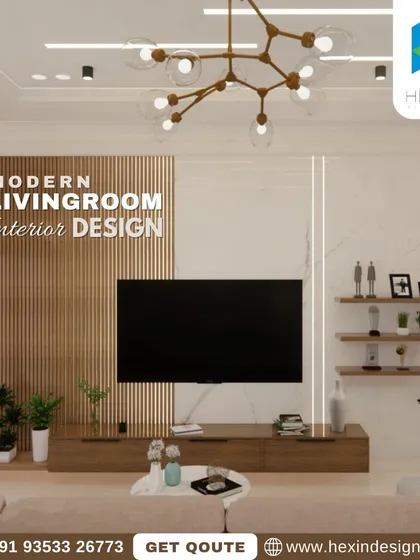 A well-designed living room is the heart of the home. Here, we combined a custom TV unit with fluted wood paneling, open shelving for decor, and layered lighting to create a space that is both modern and inviting, perfect for family time and entertaining guests.