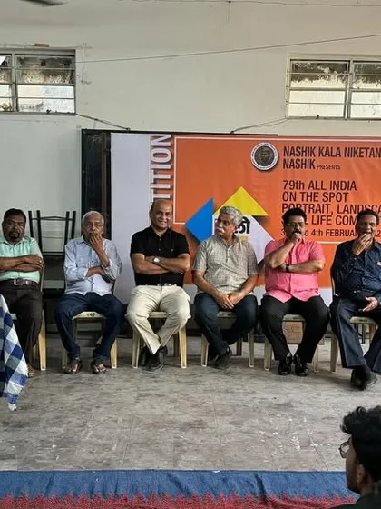 Seated with the jury panel and organizers for the 79th National Painting Competition. It was a privilege to be part of a panel that included senior artists like Shri R. A. Mahale and Shri Sanjay Bagul.