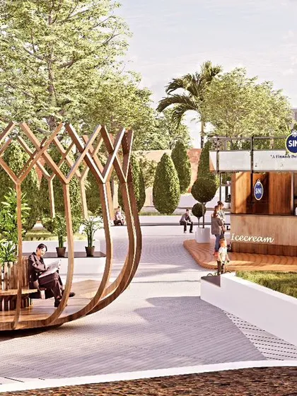 This is a concept for a dynamic urban plaza. The design features sculptural seating pods inspired by lotus petals, crafted from lightweight aluminum and durable FRP. My aim here was to transform a public area into an interactive canvas, where functional elements become art and invite community engagement.