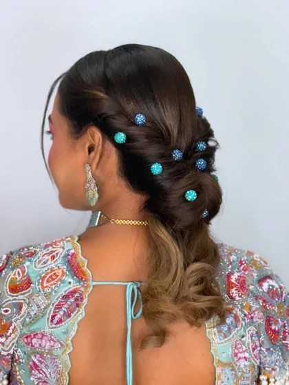 Another angle of the modern beaded hairstyle.