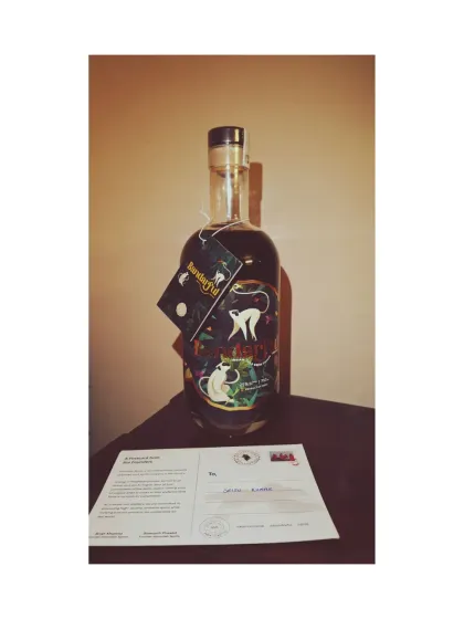 A bottle of Bandarful coffee liqueur, a delicious and unique spirit made in India.