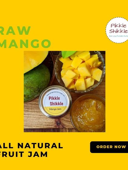 This is our special Raw Mango Jam. It is tangy, a little sweet, and completely natural. A truly unique flavour that has become a favourite.