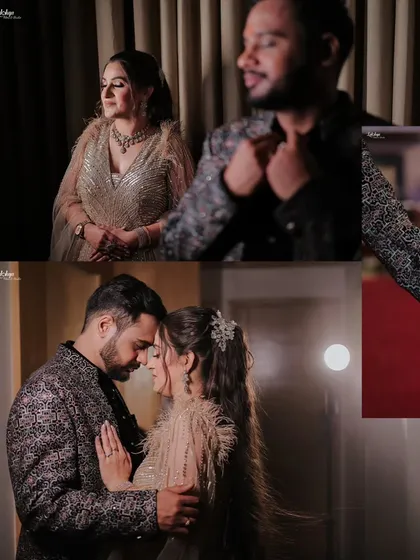 A collage showing different moments from the engagement, from candid shots to romantic embraces. This format is great for telling a story in a single image.